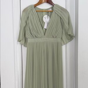 NWT Boohoo Occasion Sage Green Pleated Jumpsuit